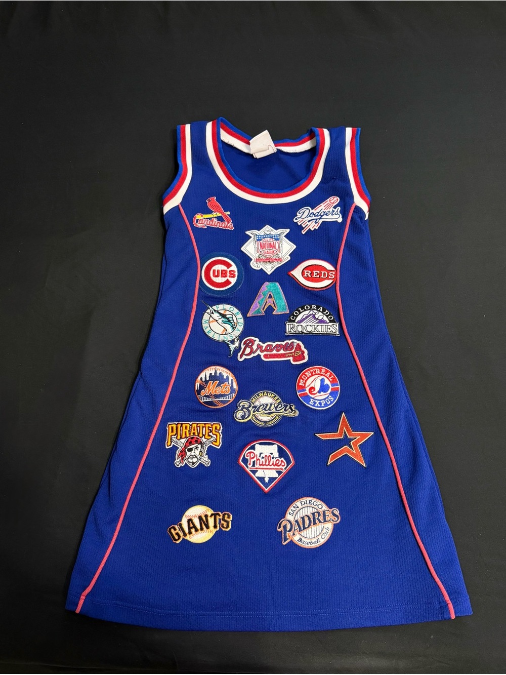 Genuine Merchandise Royal Blue MLB Patch Mini Dress with Red & White Trim